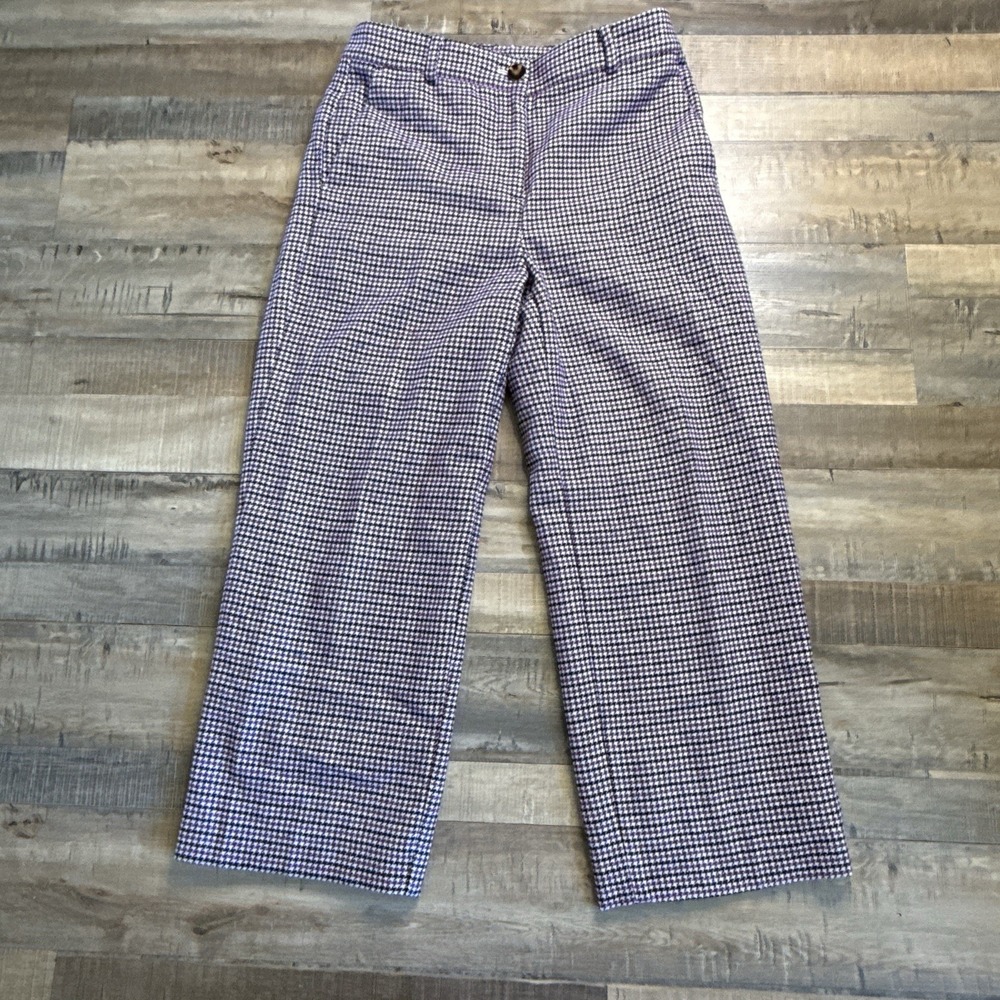 Ann Taylor 4P Wool Blend Lined Wide Leg Trousers Purple/blk/wht Gingham